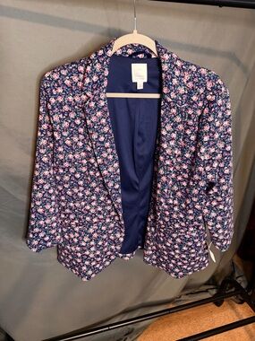 LC Lauren Conrad Navy Blazer with Pink Floral Print